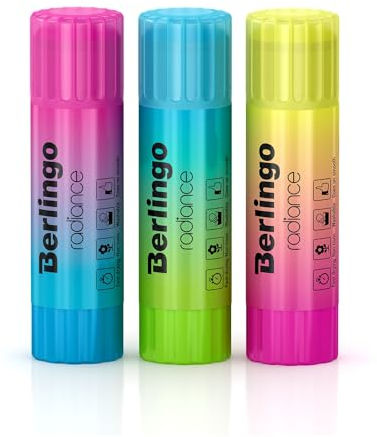 Berlingo Klebestift Set, 3 Stück x 21 gr, PVP, Präzise Dosierung, Kinderfreundlicher Kleber für Bastelarbeiten und Kunst, für das Büro, das Home Office oder die Schule und Uni, Serie Radiance