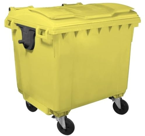 Ecoplast | Cassonetto Immondizia, Bidone Spazzatura con Ruote Girevoli, 1100 Lt, Giallo