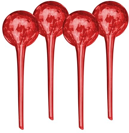 Relaxdays Bulle d’arrosage pour Vos Plantes, en lot Pratique de 4, en Verre, H x D : 30 x 9 cm, Rouge