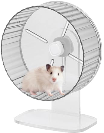 Humkopnl Hamsterträningshjul, träningshjul för små djur, löparhjul i akryl, tyst, snurra små djur, tysta löparhjul med höjdjusterbart stativ för hamsterträning