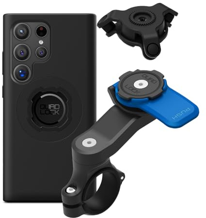 Quad Lock Telefonfäste för Motorcykelstyre med Vibrationsdämpare och MAG-fodral för Galaxy S24 Ultra