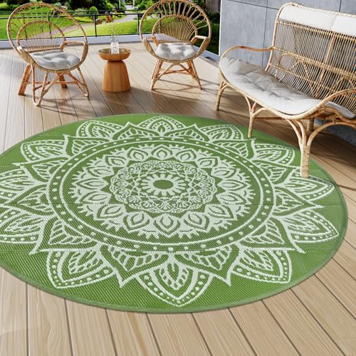 Famibay Tappeto da esterno rotondo 180 cm, tappeti da giardino per esterni, impermeabile, in plastica di paglia, stuoia/tappeto da giardino, resistente ai raggi UV, reversibile, per balcone, terrazza
