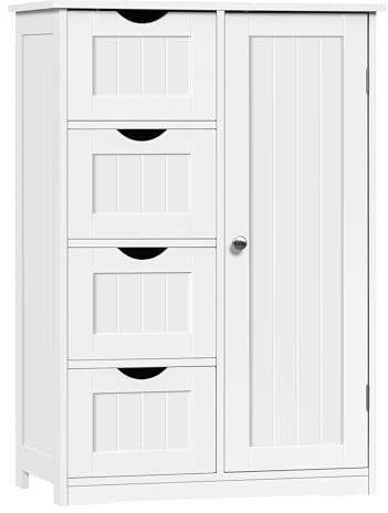 EUGAD Badezimmerschrank Badschrank, Beistellschrank Kommode, mit 4 Schubladen 1 verstellbarem Einlegeboden, Schrank für Badezimmer Wohnzimmer Küche, Weiß, 56x81x30 cm