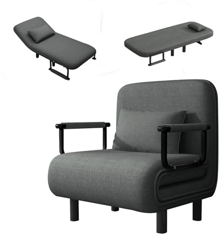 Fabulcozy Chauffeuse Canapé-lit Fauteuil Convertible Grand Confort Coussin Accoudoirs Métal 60L x 68I x 85H cm(Gris)