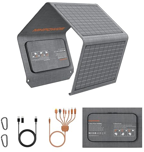 [Upgraded] MHPOWOS 40W Portable Solar Panel Charger with Triple Output (USB-C/USB-A/DC), 23% High-Efficiency & IP65 Water Resistant, Ultra-Compact Design for Backpack Camping Hiking Phone Power Bank