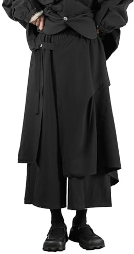 Verondy Women Casual Loose Wide Leg Culottes Hakama Trousers Goth Japanese Harajuku Black Pants Skirts Trendy Gaucho Pants, 3366-black, M