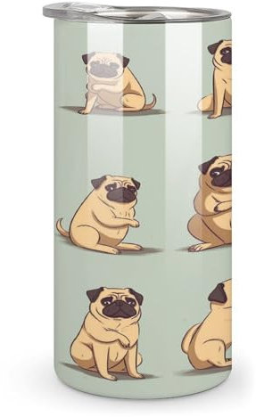 Hubschrauberbecher, isolierte Kaffeetassen, Edelstahl, Thermobecher, vertikale Tasse, Stanley-Tasse, Teetasse, versiegelter Trinkdeckel, Yoga, Mops, bedruckte Tassen für Büro und Zuhause, 284 ml