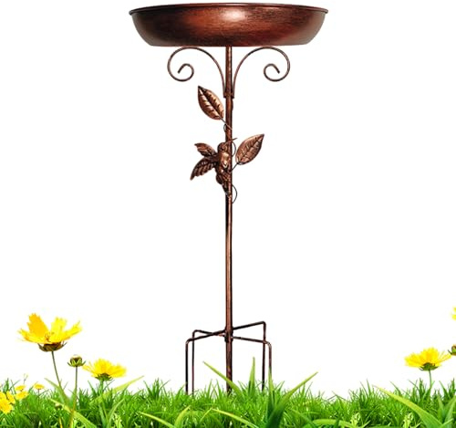 Baño de pájaros Autoportante Vintage | Baño de pájaros Exterior de Metal | Tazón de pájaros de cobre antiguo, baño de rejas comida, decoración de observación de aves de estilo antiguo para estanque