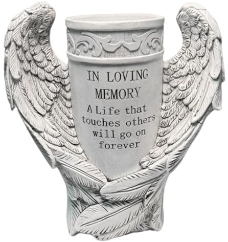 Cemetery Vases for Grave, Angel Wing Vases with Spike Resin Cemetery Decorations Waterproof Garden Statues Memorial Funeral for Loss of Loved One Christmas Decor