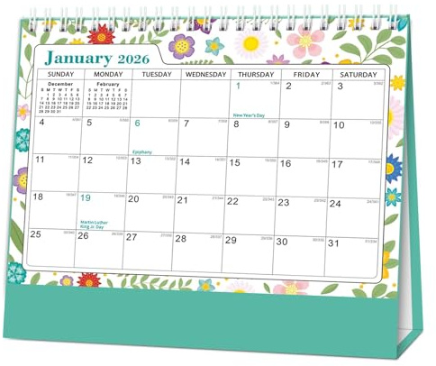Desk Calendar 2026-2027, 18 Month Desk Calendar from January 2026 to June 2027, Month to View Calendar, Standing Flip, Large Ruled Blocks, Perfect for Home or Office, 20.3 x 18cm