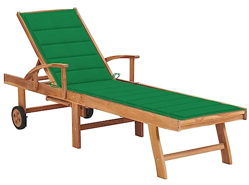 Tomostar Bain de Soleil, Chaise Longue Jardin Extérieur Transat pour Piscine avec Coussin Vert Bois de Teck Solide