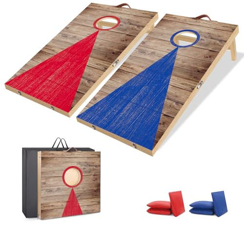 NZQXJXZ Set da Gioco per Cornhole, 60x40cm Tavole per Fori per Mais Premium in Legno Massello con 6 Sacchi di Fagioli e una Borsa per il Trasporto,Set da Gioco per Lancio di Mais per Famiglia e Adulti
