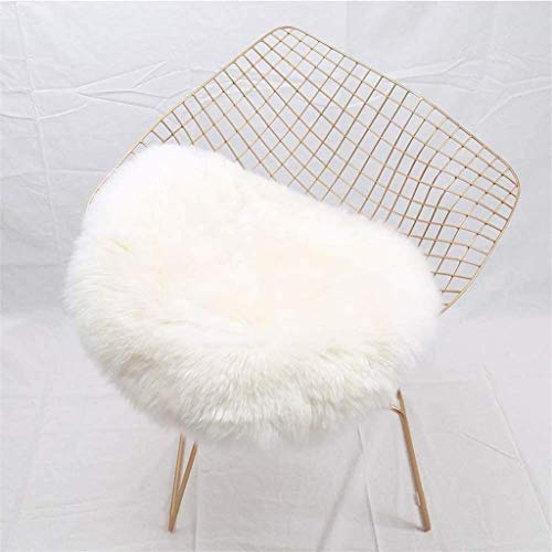 HEQUN Peau de Mouton synthétique,Cozy Sensation comme véritable Laine Tapis en Fourrure synthétique, Man-Made Luxe Laine Tapis de Canapé Coussin (Rond Blanc, 45x45 CM)