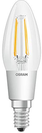 OSRAM STAR+ Dimmbare Filament LED Lampe mit E14 Sockel, Warmweiss (2200K bis 2700K) mit GlowDIM-Effekt, 4.50W, Kerzenform, Ersatz für 40W-Glühbirne, klar, LED SUPERSTAR CLASSIC B GLOWdim, 4er-Pack
