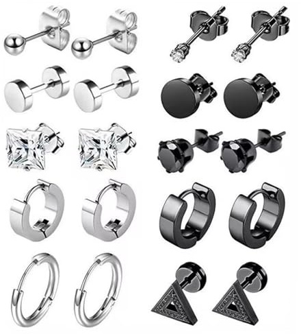 Yolistar 10 Pares De Pendientes De Acero Inoxidable y Titanio Para Hombres y Mujeres - Clip, Piercing, Bisel Redondo, Cool Stud