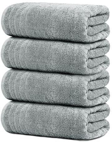 Tens Towels 4-pack extra stora badhanddukar, 76 x 152 cm (30 x 60 tum), 100% bomull, större och lättare, snabbare torkning, supermjuka och absorberande, perfekt för badrum, grå (Cool Grey)