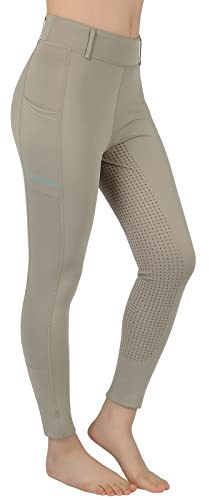 SPOEAR Girls Horse Riding Pants Equestrian Kids Full Seat Breeches Horseback Riding Tights Schooling Pockets(Khaki,M)