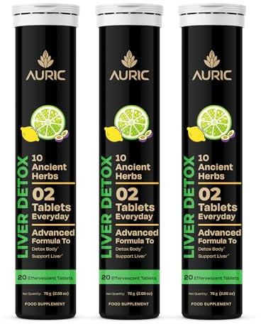 Auric Liver Detox effervescent 60 Tablets Supports Overall Wellbeing and Normal Body Functions | Made with Premium Herbal extracts | Drop - Fizz - Drink