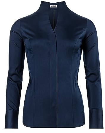 Vincenzo Boretti Blusa, Slim-Fit/Taglio Aderente, Elastico, Colletto Alto - Facile da Stirare Blu Scuro 38