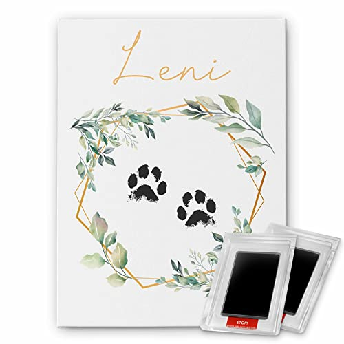 CHRISCK design Tier Pfotenabdruck Set Katze Hund - personalisierte Leinwand mit Stempelkissen - Hundepfoten Abdruck machen - Geschenk für Hundebesitzer | Hunde Geschenk - paw print Stempel