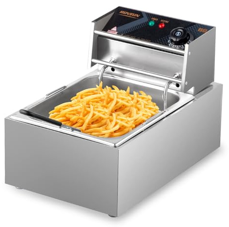 ROVSUN 11.4QT Electric Commercial Deep Fryer with Basket & Lid, Countertop Kitchen Frying Machine, Temperature Adjustable Stainless Steel French Fryer for French Fries Donuts Onion Rings 2500W
