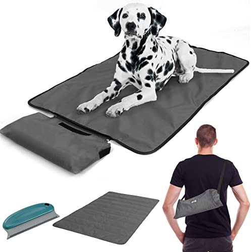 Hundematte Outdoor Wasserdichte - 100x70cm Waschbar Haustier Decke für Unterwegs Camping - mit Tasche und Tierhaarentferner - Hund Katze Mat Wärmende Decke - Hundebett Große Reisedecke - Oxford-Stoff