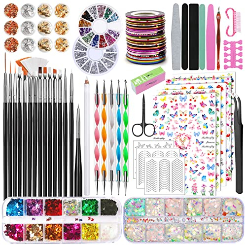 TAVADA Kit per Nail Art,23 Pezz Nail Art Design Set Kit,Kit per Nail Art,5 Pcs Dotting Pen,30 Rotoli Nastro della Striatura,per lo Starter kit per Nail art da Donna