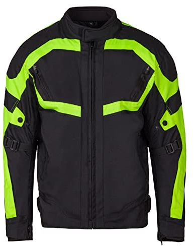 URBAN 5884 Herren Motorradjacke aus Cordura, wasser- und winddicht, Motorradjacke für alle 4 Jahreszeiten mit herausnehmbarem Thermofutter, Schwarz/Gelb, XXL