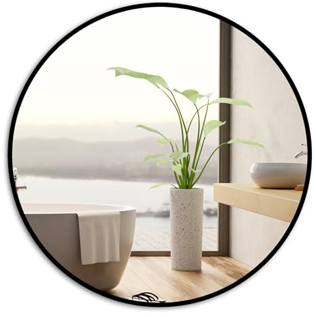 Ramix Wandspiegel im pulverbeschichtetem Aluminiumrahmen Schwarz Loft Rechteckiger Rund Wohnzimmer Schlafzimmer Badezimmer Ankleidezimmer Flur (Schwarz, K1 - Durchmesser 100cm)