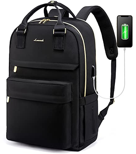 LOVEVOOK School Backpack Womens, 17 Inch Laptop Bags for Girls Work Rucksack with USB Port Waterproof Back Pack for Travel Business College School, Black
