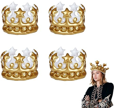 JOCXZI Corona Gonfiabile, Corona della Regina, Giocattolo per Decorazioni per Feste di Addio al Nubilato, Accessorio per Ragazzi e Adulti Decorazione di Compleanno,4 Pezzi