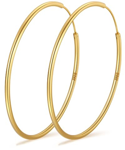 PABBEU Gold 14K Vergoldet Ohrringe Creolen Groß Dünne Ohrringe Golds Creolen Leicht Creolens Gold Groß Hypoallergen Goldene Creolens Damen Mädchen 30/40/50/60mm