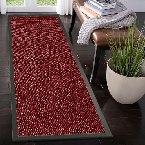 Rugs Inn Sunny Rubber Runner - Heavy Duty Waterproof Non Slip Strong PVC Backing Rubber Large Floor Mat Indoor Outdoor Kitchen Hallway Runners Rug (90 x 150 cm, Red)