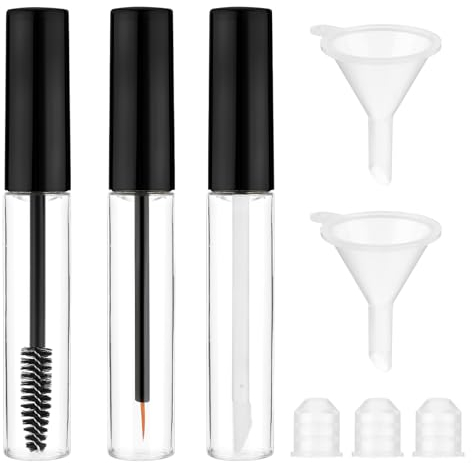 3 Stück Leere Mascara Tube 10ml Nachfüllbare Flasche Leer Röhren Cremebehälter Lipgloss Eyeliner Mit Wimpernstab für Rizinusöl Augenbrauen (Schwarz)