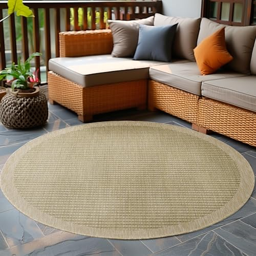Carpetsale24 In- & Outdoor Teppich Wetterfest 120 cm Rund Einfarbig Grün - Waschbar, Wasserfest, Pflegeleicht und Flachgewebe - Ideal für Balkon, Garten, Terrasse und als Küchenteppich