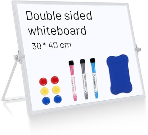 Lavagna Magnetica Portatile Bifacciale Cancellabile Pennarelli Uffici Istruzione Domestica Scuole (30 x 40 Cm)