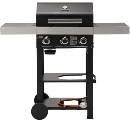 CosmoGrill Wabaya 3 Burner Gas Barbecue Garden Grill Ceramic Searer, Auto Ignition, Grease Tray, Thermometer, for Portable Outdoor Home Garden Balcony Cooking BBQ (Black)