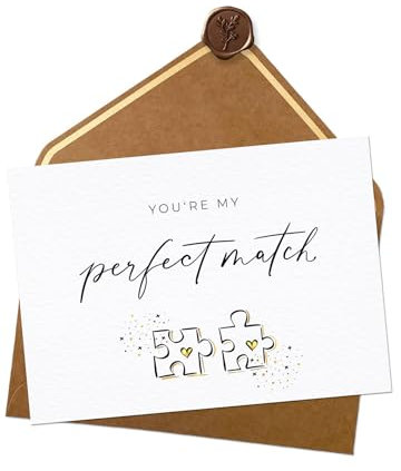 Joli Coon You're my perfect match tarjeta con sobre y sello de cera - Tarjeta de aniversario - Tarjeta de san valentín