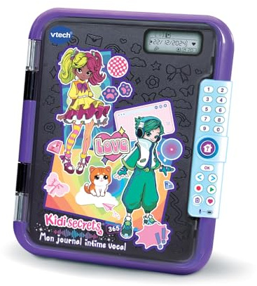 VTech - KidiSecrets 365 Mon Journal Intime Vocal Noir, Journal Intime Électronique avec Code, Micro Enregistreur, Carnet Secret, Feutre et Jeux, Cadeau Enfant de 5 Ans à 12 Ans - Contenu en Français