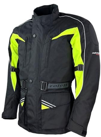 ROLEFF Motorradjacke RO10005 – Schwarz/Neongelb – Wasserdicht, Atmungsaktiv, Sicherheitsprotektoren – Größe S–7XL – Ideal für Touring & Alltag.