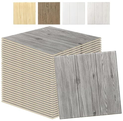 Swehooirt 60PCS Grey Wood Panels for Walls Peel and Stick Wall Panels Self Adhesive Panelling for Living Room Bedroom Ceiling Tiles Hallway Bathroom Wallpaper Waterproof