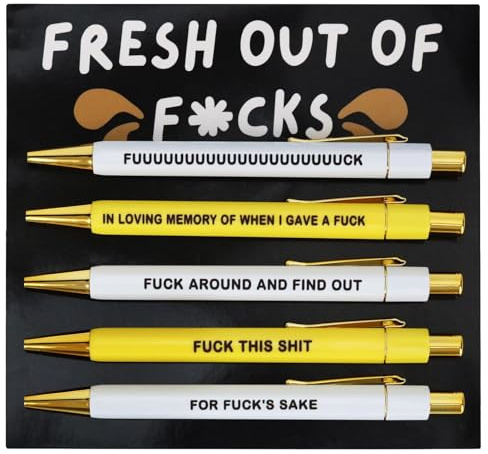 Kaempe Funny Pens, Fresh Out of Fucks Pen Set, Swear Word Daily Pen Set, Ballpoint Pen Set Secret Santa Gifts, Retractable Funny Pens with Sayings for Adult Coworkers Office Supplies Women