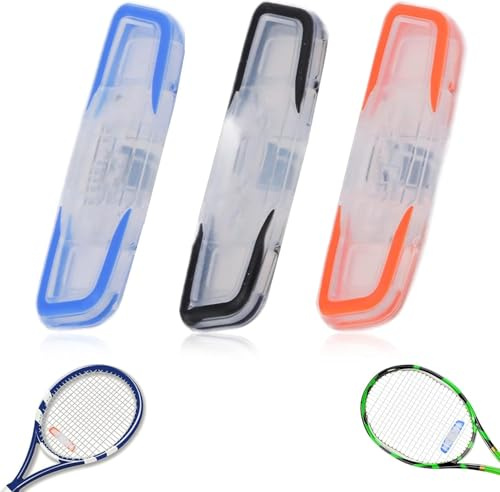 CYSFETENA 3PCS Soft Silicone Tennis Vibration Dampeners, 65 x 17 x 8mm / 2.6 x 0.7 x 0.3in Long Strip Badminton Tennis Racket Dampeners for Reducing Vibration, Black, Blue, Orange