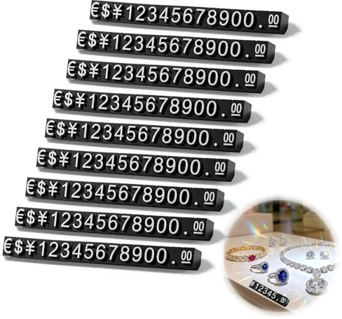 Wcawnlt Etiquetas de Precio, Cubos de Precios Ajustables, 10 piezas Negro con Números Blancos, Ideal para Tiendas, Mercados y Exhibiciones de Productos