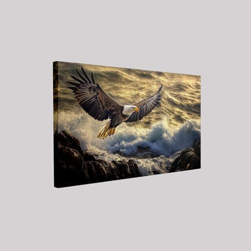 Foto canvas cuadro Águila calva 50 x 40 cm Oro pintura en lienzo con bastidor decoración hogar salón comedor cocina oficina