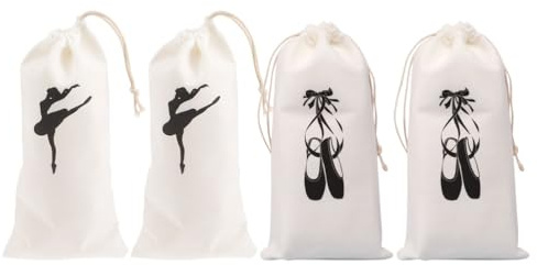 Tofficu Borsa Porta Scarpe da Ballo 4 Pezzi Coulisse in Stoffa, Sacchetto per Scarpette da Danza e Fitness, Contenitore per Bambine