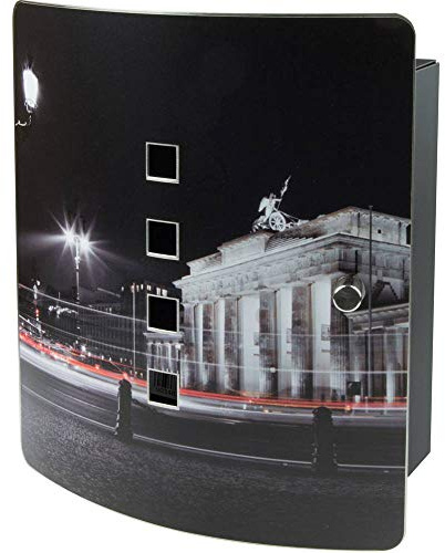 Burg-Wächter Schlüsselbox mit Motiv, 10 Haken, Edelstahltür mit 90° Öffnungswinkel und Magnetverschluss, 6204/10 Ni Berlin Nacht, Schwarz/Edelstahl