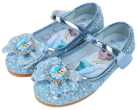 Eleasica Zapatos de Vestir Niña Princesa Elsa Zapatos de Disfraz Punta Cerrada Navidad Cumpleaños Regalo Sandalias de Vestir Sin Tacón Lentejuelas Cosplay Carnaval Halloween,Azul,25