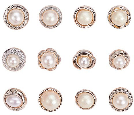 NBEADS 96 Stück Nähen In Faux Imitation Pearl Buttons, 12 Stile Retro Kunststoff Perlenknöpfe Mit Schaft Runde Knöpfe Verzierungen Nähen Handwerk Für Kleidung Hemden Anzüge Mäntel Pullover, Weiß