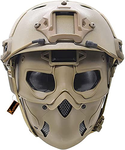 Casco Táctico Airsoft, Casco Fast con Máscara Transpirable Protectora de Cara Completa Soporte NVG, para Paintball CS Cosplay Máscara Halloween